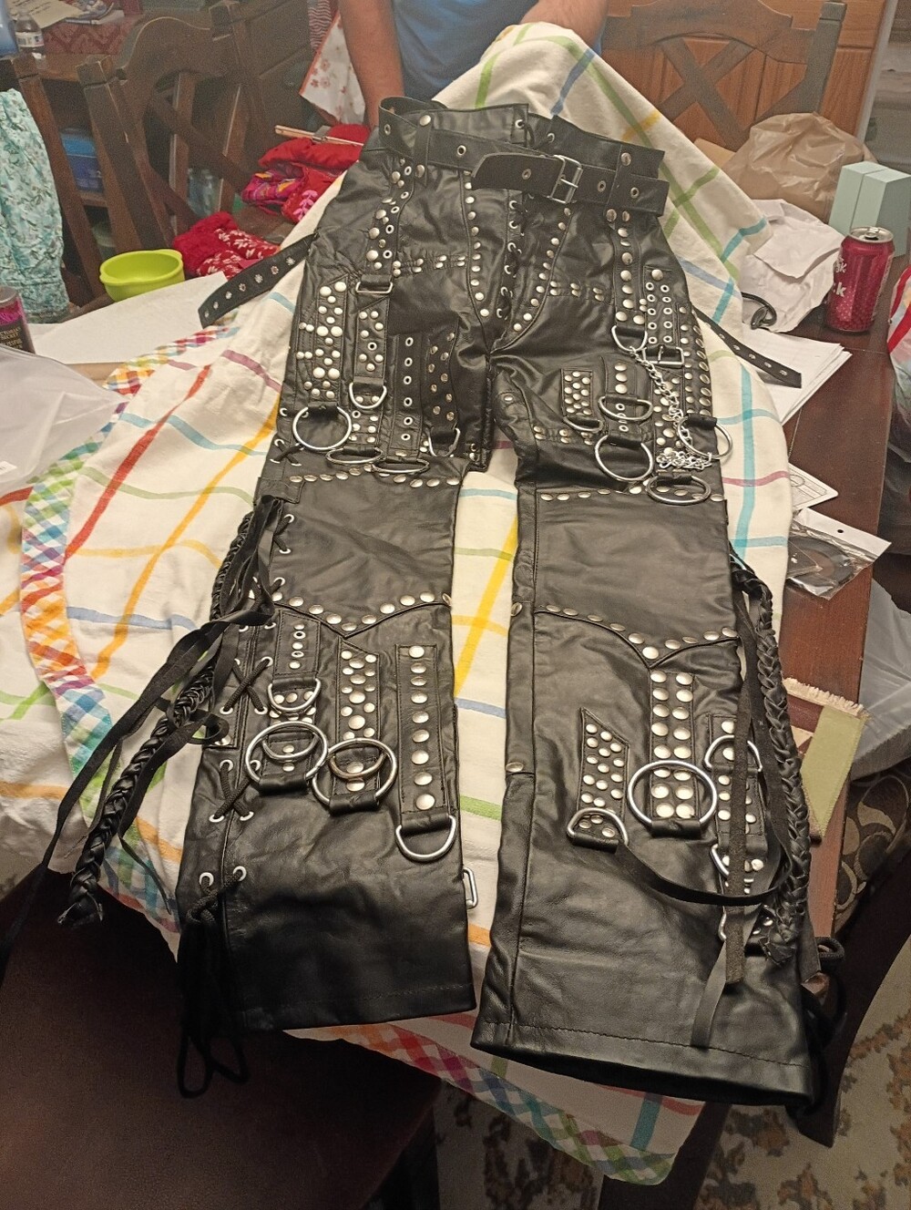 Black Studded Faux Leather Gothic Harness Pants